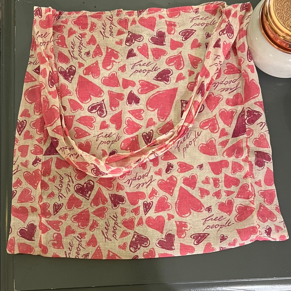 Free People Pink and Red Heart Tote